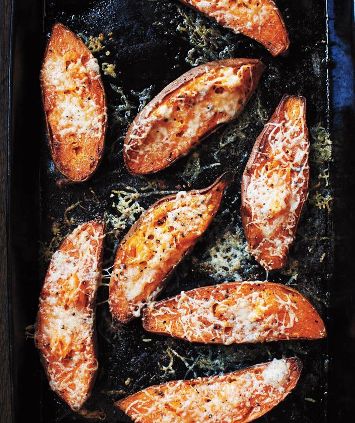 Cheesy Roasted Sweet Potatoes