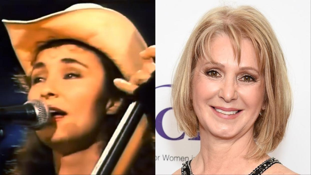 Left: Laura Lynch, a founding member of the country band formerly known as the Dixie Chicks, who died in a car crash on Friday at age 65. Right: CBC journalist Laura Lynch, who is alive and well but had her image used by some U.S. media outlets in the singer's obituaries.  (@thechicks/X; Gregg DeGuire/Getty Images - image credit)