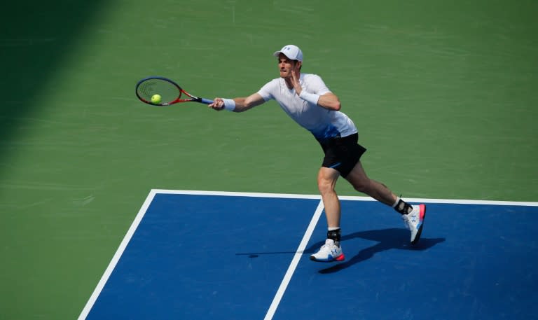 He's back: Andy Murray hits a return to James Duckworth