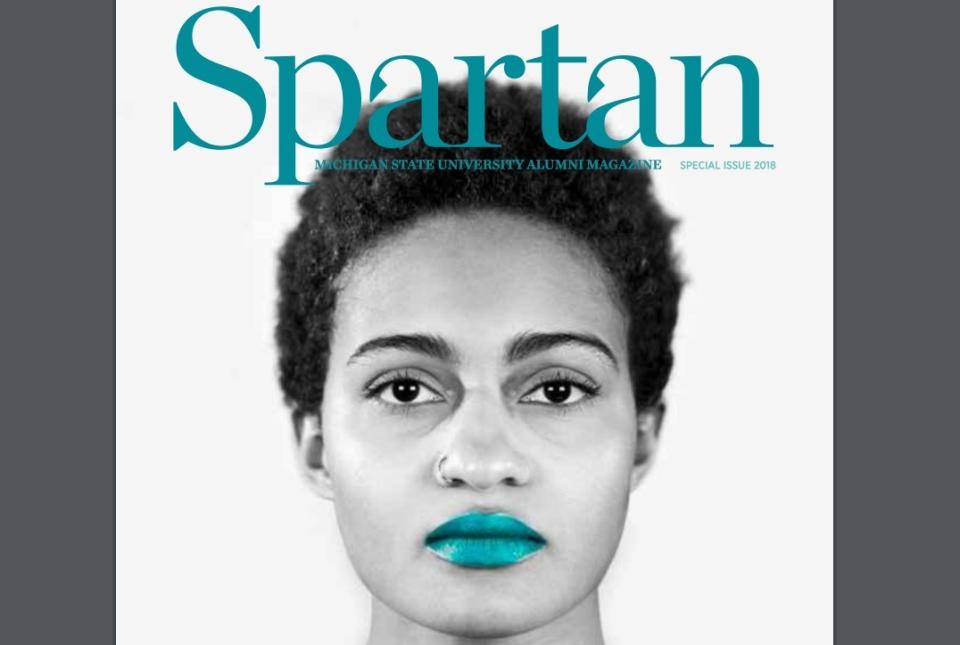 Before Michigan State interim president John Engler demanded changes, the original cover of the special issue of “Spartan” magazine featured a tribute to the victims of the Larry Nassar scandal. (The State News)