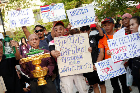 People protest against Thailand's Prime Minister Prayuth Chan-ocha in Bangkok, Thailand May 5, 2018. Picture taken May 5, 2018. REUTERS/Soe Zeya Tun