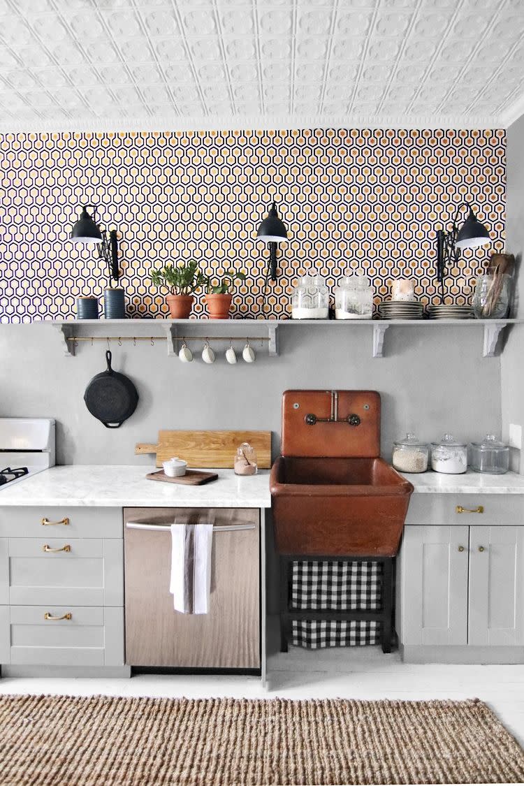 Contemporary wallpaper in a modern kitchen.