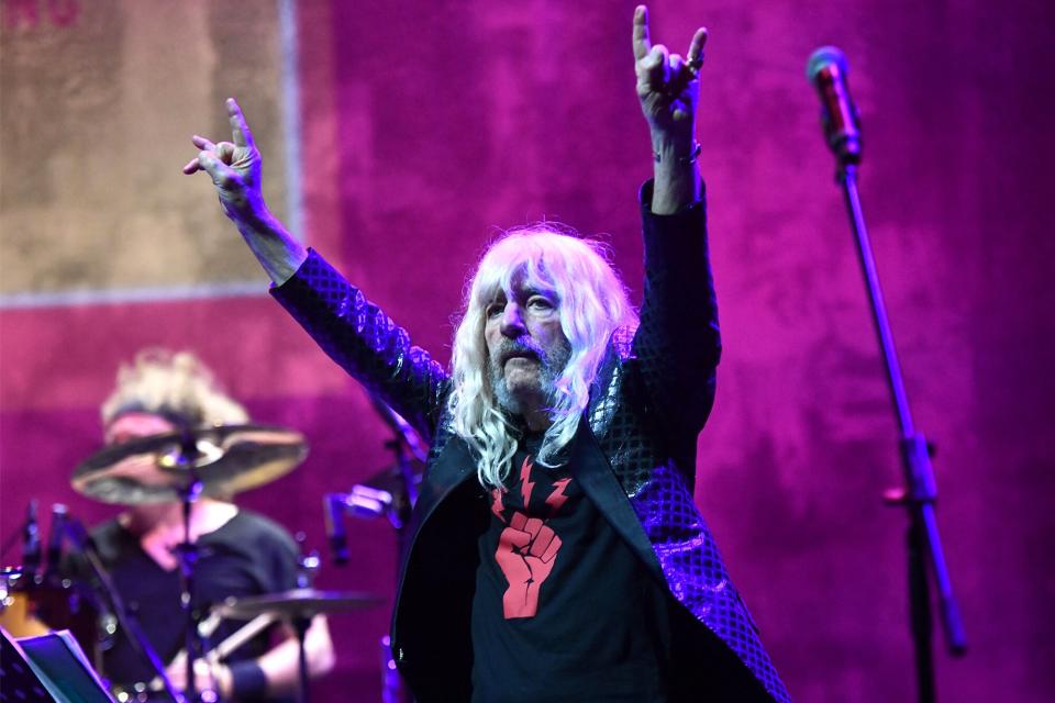 Harry Shearer performs onstage as his character Derek Smalls from the band Spinal Tap during the California Saga 2 Benefit Concert at Ace Hotel on July 03, 2019 in Los Angeles, California.