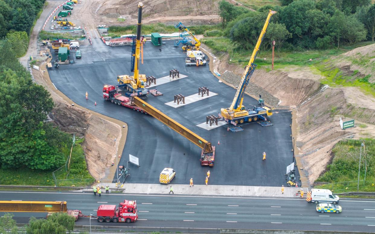 Aerial view of the beams entering the work site