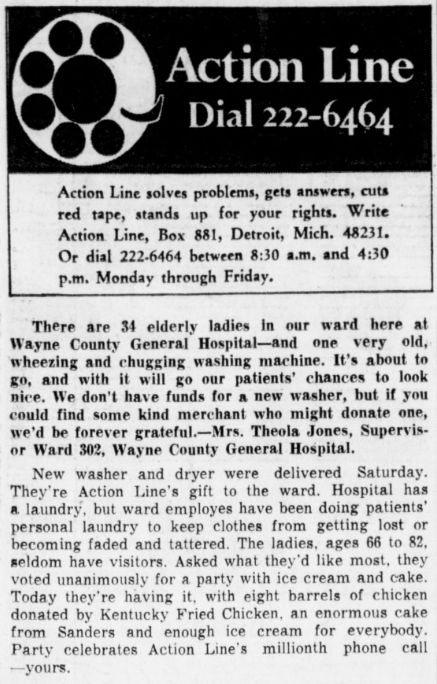 The lead item of Action line that published on the front page of the Free Press on Sept. 7, 1967.