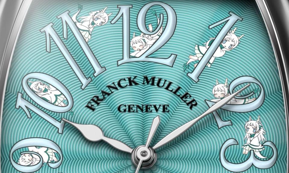 瑞士頂級製錶品牌FRANCK MULLER，與日本當代藝術家金田涼子跨界合作，設計龍年錶款。她在FRANCK MULLER著名的阿拉伯數字時標旁，繪上12個超萌的「龍女」圖案，非常卡哇伊。這絕對是年輕人會想要收藏的龍年錶款。定價約NT$428,000。