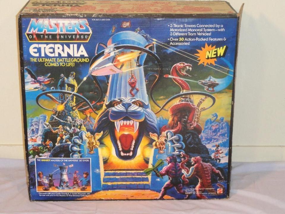 <p>Described by one eBay seller as the "Holy Grail" of Masters of the Universe toys, <a href="http://www.ebay.tv/sch/i.html?_odkw=pokemon+cards&_sop=16&_osacat=868&_from=R40&_trksid=p2045573.m570.l1313.TR1.TRC0.A0.H0.XMasters+of+the+Universe+Eternia+Playset+.TRS0&_nkw=Masters+of+the+Universe+Eternia+Playset+&_sacat=868" rel="nofollow noopener" target="_blank" data-ylk="slk:this battleground;elm:context_link;itc:0;sec:content-canvas" class="link ">this battleground</a> where your He-Man and Skeletor action figures might have fought now fetches <a href="https://go.redirectingat.com?id=74968X1596630&url=http%3A%2F%2Fwww.ebay.com%2Fitm%2FMOTU-ETERNIA-PLAYSET-MASTERS-OF-THE-UNIVERSE-HE-MAN-COMPLETE-IN-BOX-%2F331785658793%3Fhash%3Ditem4d3ff761a9%253Ag%253Ax8IAAOSwbdpWY2gU&sref=https%3A%2F%2Fwww.countryliving.com%2Fshopping%2Fantiques%2Fg3141%2Fmost-valuable-toys-from-childhood%2F" rel="nofollow noopener" target="_blank" data-ylk="slk:about $1,900 if it's still in the box untouched;elm:context_link;itc:0;sec:content-canvas" class="link ">about $1,900 if it's still in the box untouched</a>. </p>