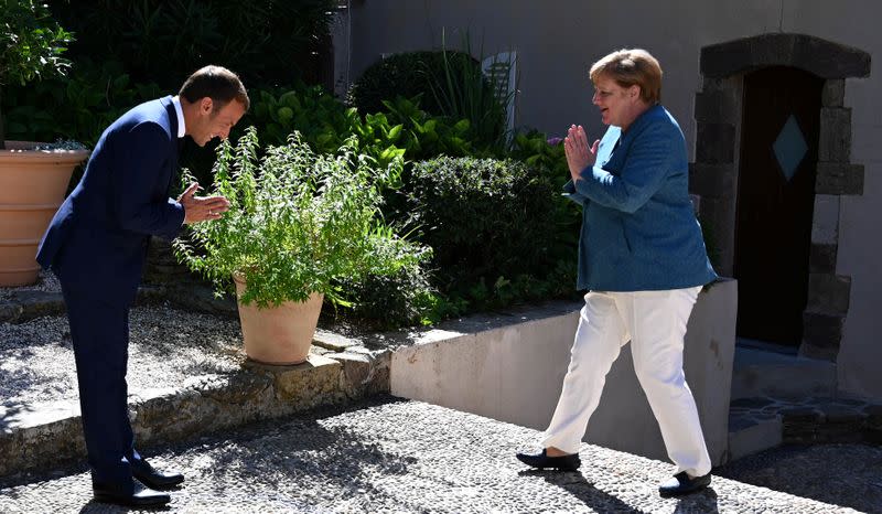 French President Emmanuel Macron and German Chancellor Angela Merkel meet at Fort de Bregancon