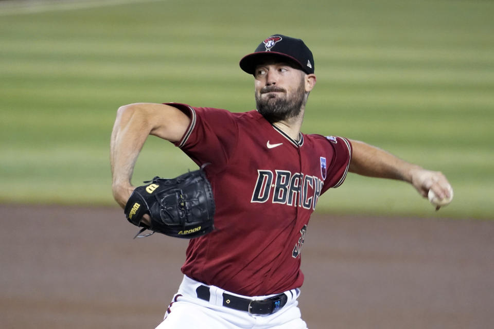 Arizona Diamondbacks pitcher Robbie Ray throws against the San Diego Padres in the first inning during a baseball game, Sunday, Aug 16, 2020, in Phoenix. (AP Photo/Rick Scuteri)