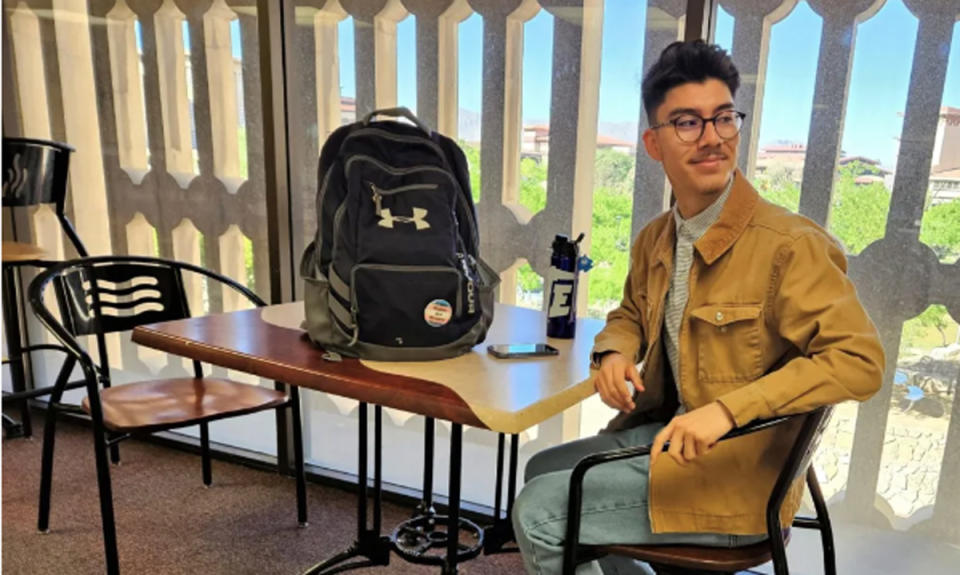 Darek Perez, a freshman psychology major at the University of Texas at El Paso, says his busy school and work schedule keeps him from getting more than five hours of sleep at night. (Daniel Perez/El Paso Matters)
