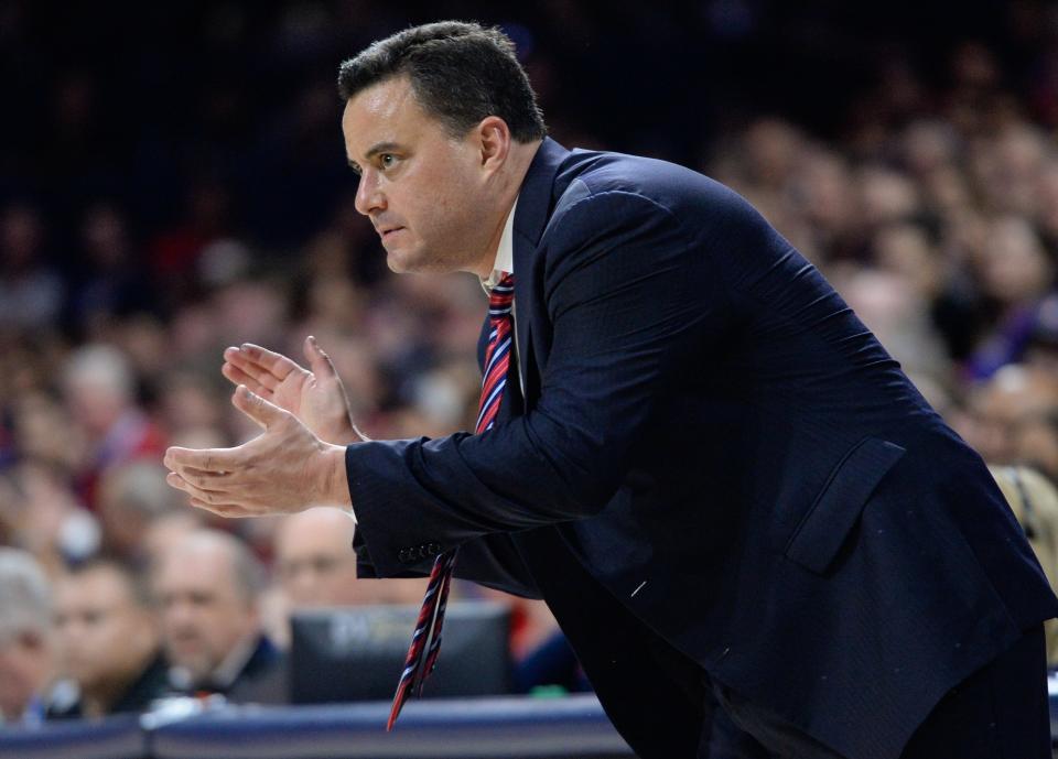 Former Arizona Wildcats head coach Sean Miller claps his hands during the second half of a game against the North Dakota State Bison at McKale Center in 2017.