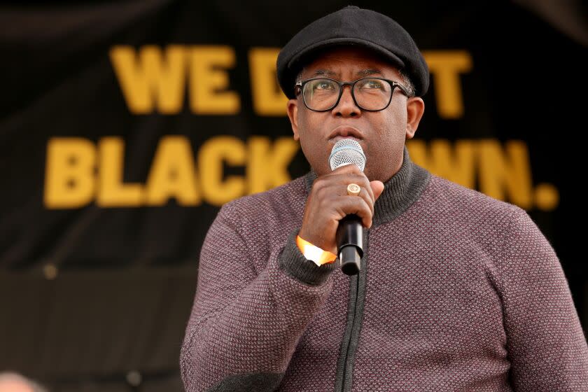 LEIMERT PARK, CA - DECEMBER 10, 2022 - - Suspended Los Angeles Councilman Mark Ridley-Thomas speaks at a "homecoming" for Los Angeles Mayor-elect Karen Bass hosted by KBLA 1580 Talk Radio at Leimert Park on December 10, 2022. (Genaro Molina / Los Angeles Times)