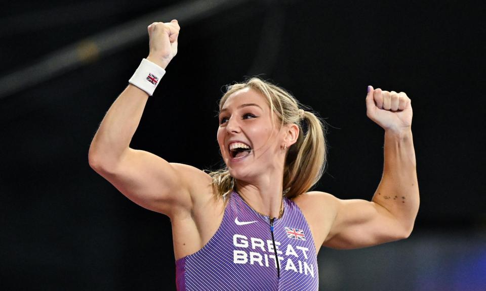 <span>Molly Caudery celebrates a successful vault.</span><span>Photograph: Ben Stansall/AFP/Getty Images</span>