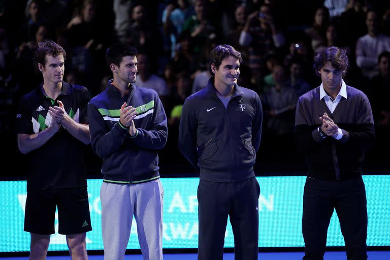 En el Masters de Londres 2010, los integrantes del fabuloso Big 4 del tenis moderno: Andy Murray (Gran Bretaña), Novak Djokovic (Serbia), Roger Federer (Suiza) y Rafael Nadal (España).