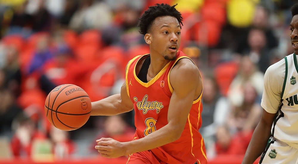 U of C Dinos guard Noah Wharton was drafted in the third round of the Canadian Elite Basketball League draft by the Calgary Surge. (David Moll/University of Calgary Dinos - image credit)