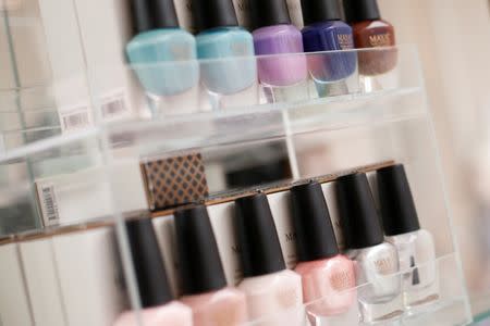 Halal nail polish is displayed at the Le'Jemalik Salon and Boutique ahead of the Eid al-Fitr Islamic holiday in Brooklyn, New York, U.S., June 21, 2017. Picture taken on June 21, 2017. REUTERS/Gabriela Bhaskar