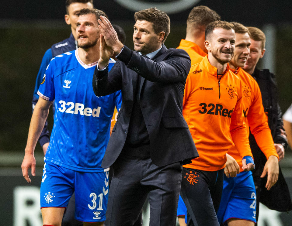 BRAGA, PORTUGAL - FEBRUARY 26: Rangers Manager Steven Gerrard  at Full Time during the Europa League Round of 32, 2nd Leg,  match between S.C Braga and Rangers at Estadio Municipal de Braga on February 26, 2020 in Braga, Portugal. (Photo by Alan Harvey / SNS Group via Getty Images)