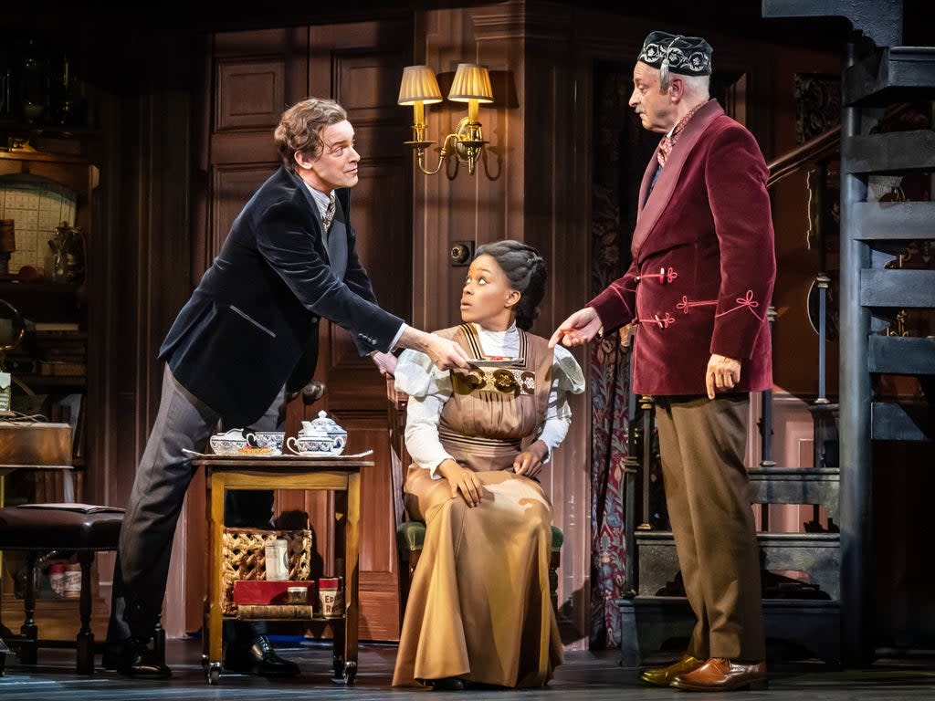 From L-R: Harry Hadden-Paton, Amara Okereke and Malcolm Sinclair in ‘My Fair Lady' (Marc Brenner)