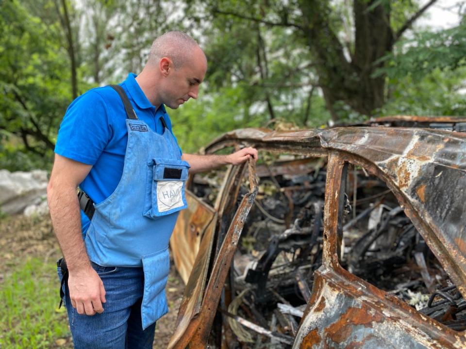 Mr McCulloch has been supporting HALO’s team of 400 Ukrainian deminers by overseeing the supply of vital equipment including metal detectors, bullet-proof vests, and armoured vehicles (FCDO/PA)