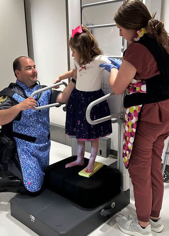 <p>Carilion Clinic</p> Aubrey Scaletta, 7, is seen being treated after almost losing her feet in a devastating accident in May 2023