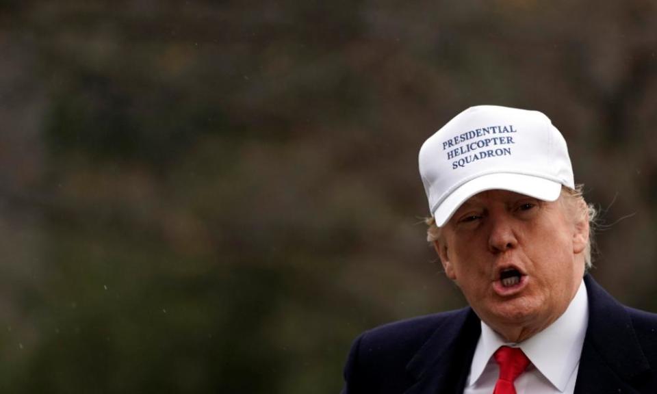 Trump on the South Lawn in his special hat.