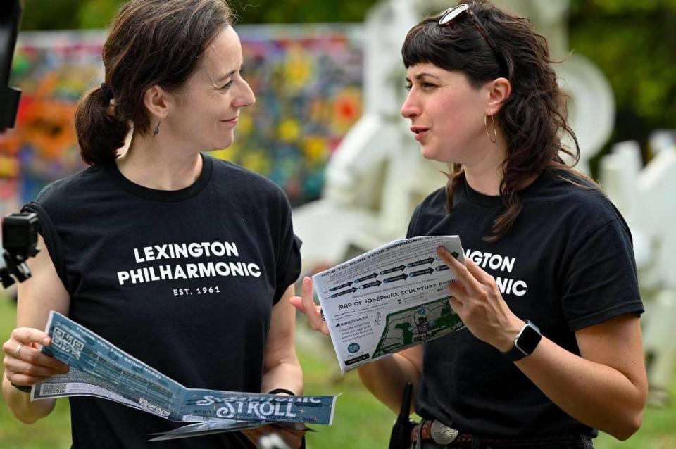 Lexington Philharmonic Music Director Mélisse Brunet, left, talks with Director of Artistic Operations Sarah Thrall at September Symphonic Stroll. The Lexington Philharmonic Orchestra will showcase the “The Music of John Williams” this weekend.