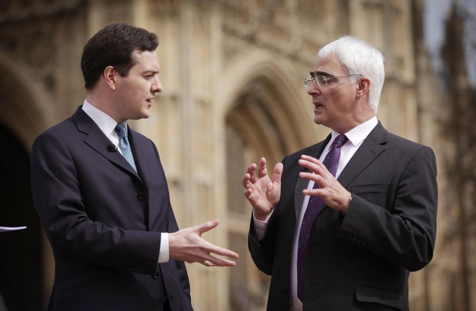 Mr Darling with the then shadow chancellor George Osborne prior to the 2010 general election (Getty)