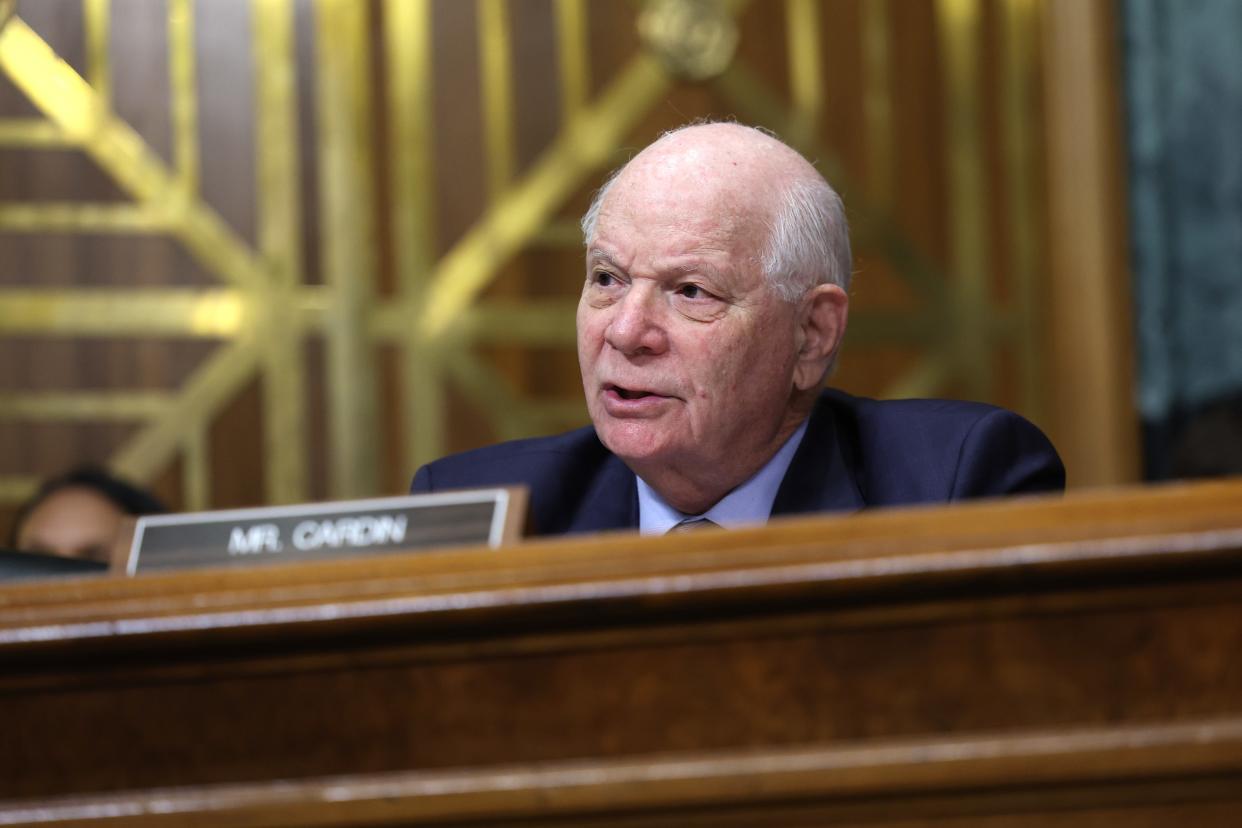 In this file photo, Sen. Ben Cardin, D-Md., questions Internal Revenue Service Commissioner nominee Daniel Werfel during his nomination hearing on February 15, 2023 at the U.S. Capitol in Washington, D.C.