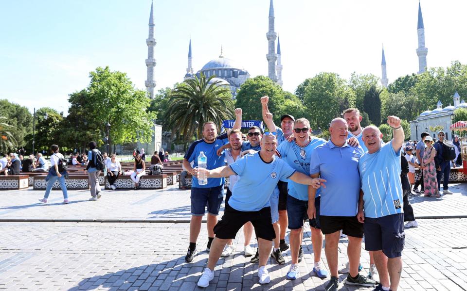 A bit of culture as well as a football match - why not? City fans by the Blue Mosque - Getty Images/Esra Bilgin