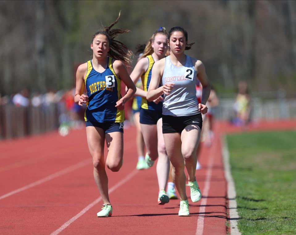 North Rockland's Jade Pazmino competes in the 1600-meter run at the 34th annual Red Raider Relay's at North Rockland High School in Thiells on Friday, April 22, 2022.