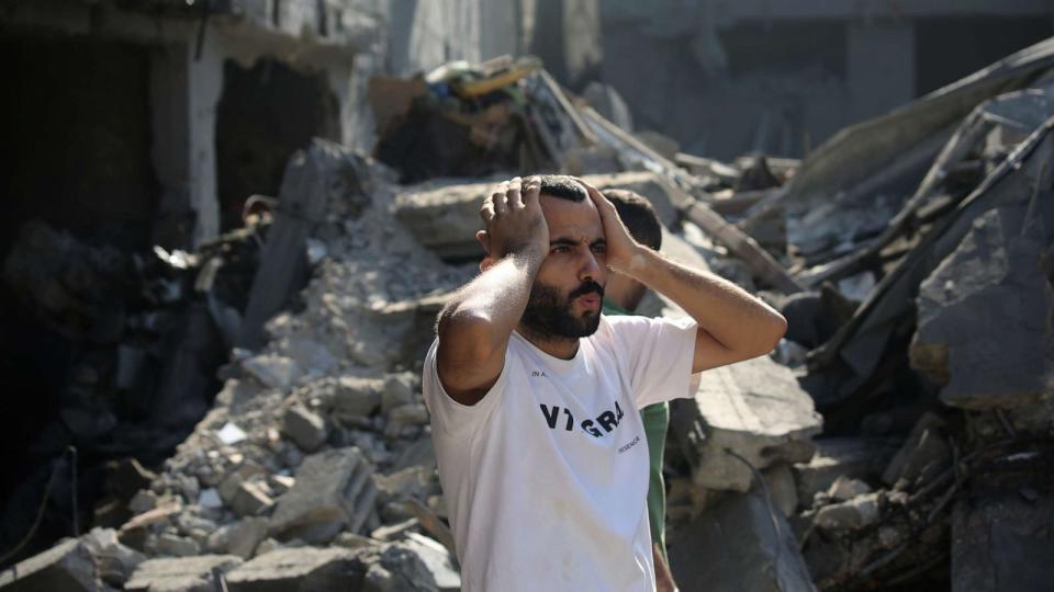 PHOTO: Palestinian citizens inspect damage to their homes caused by Israeli airstrikes, Oct. 12, 2023 in Gaza City, Gaza. (Ahmad Hasaballah/Getty Images)