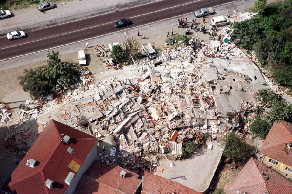 A known problem: a collapsed apartment building after the 1999 earthquake in Izmit, Turkey. Hurriyet / AP
