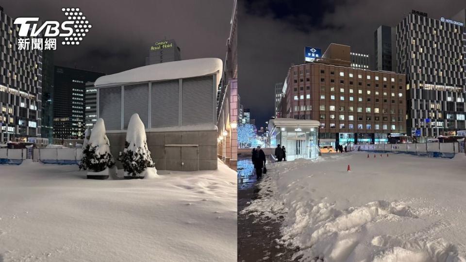 札幌車站前出現厚厚積雪。（圖／讀者提供）