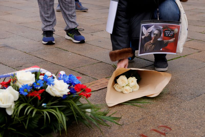 Tribute to Samuel Paty, the French teacher who was beheaded on the streets of the Paris suburb of Conflans St Honorine, in Lille