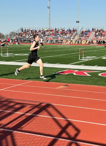 <p>Courtesy of the Sudbeck Family</p> Carson Sudbeck competing in track meet