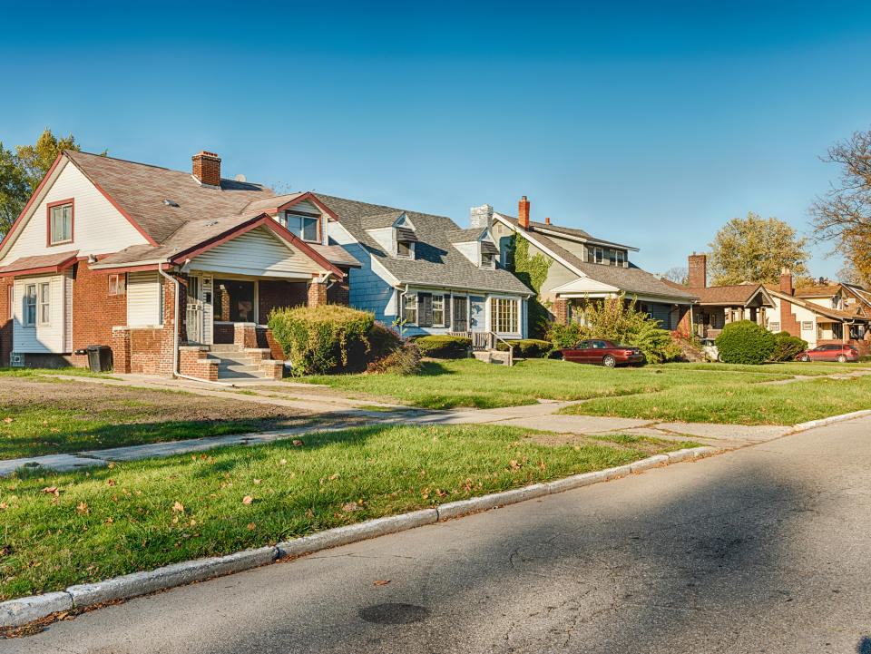 A block of tidy and well-maintained houses is located on Eason Street in the Highland Park community in Detroit