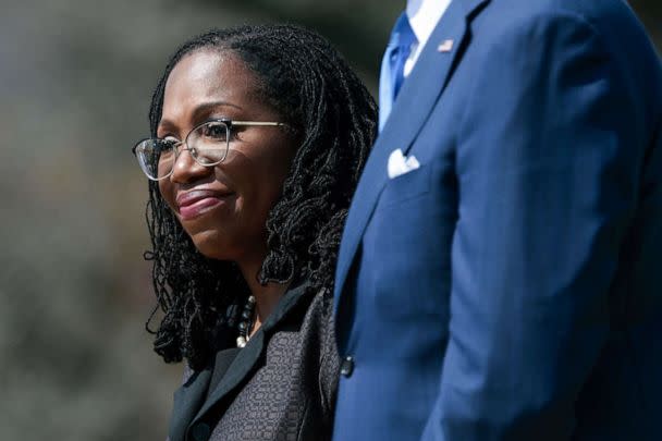 PHOTO: Judge Ketanji Brown Jackson attends an event celebrating her confirmation to the U.S. Supreme Court on the South Lawn of the White House, alongside President Joe Biden, April 8, 2022. (Anna Moneymaker/Getty Images, FILE)