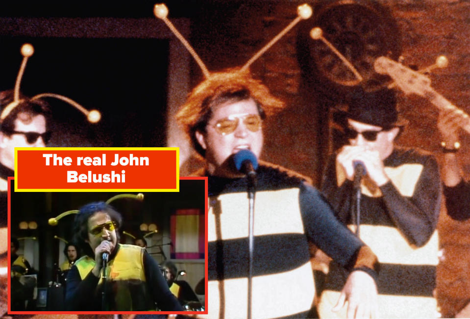 Michael Chiklis as John Belushi sings as a killer bee in "Wired"