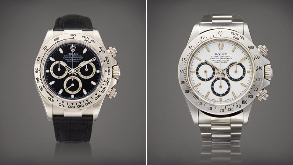 Paul Newman's Rolex Daytonas: Ref. 116519, at left, and Ref. 16520 with a Zenith movement.