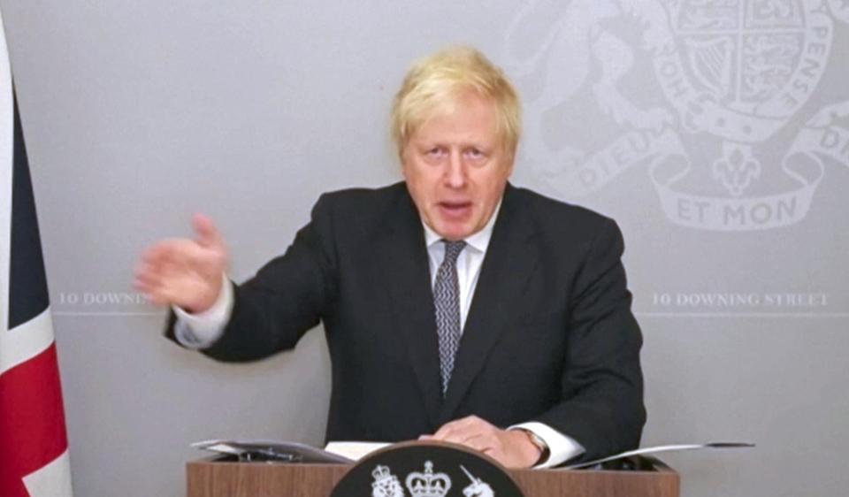 <p>Boris Johnson during the press conference yesterday</p>PA