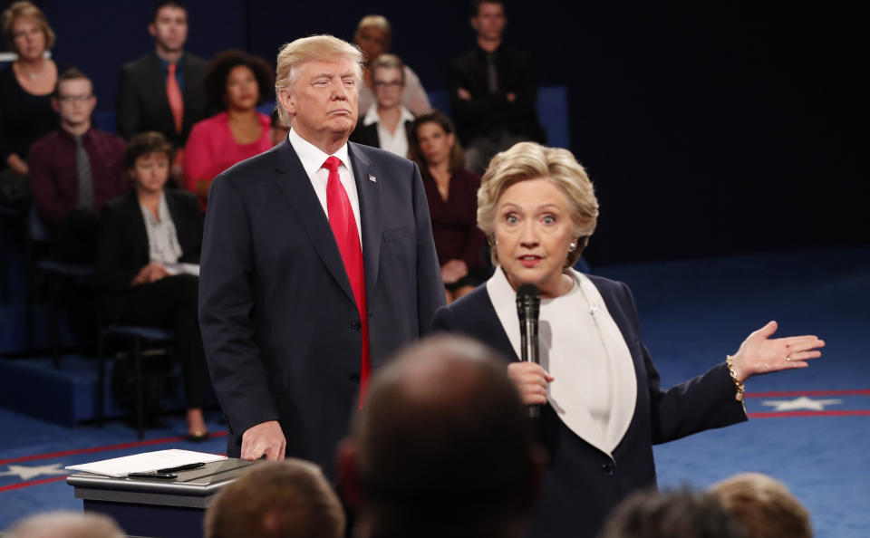 Presidential rivals Donald Trump and Hillary Clinton at the Oct. 9, 2016, debate. (Photo: Rick Wilking / Reuters)
