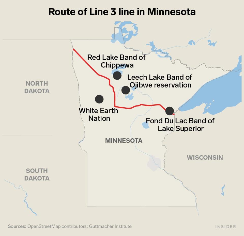 Map of line 3 line in Minnesota showing the line pass through the Fond Du Lac Band of Lake Superior