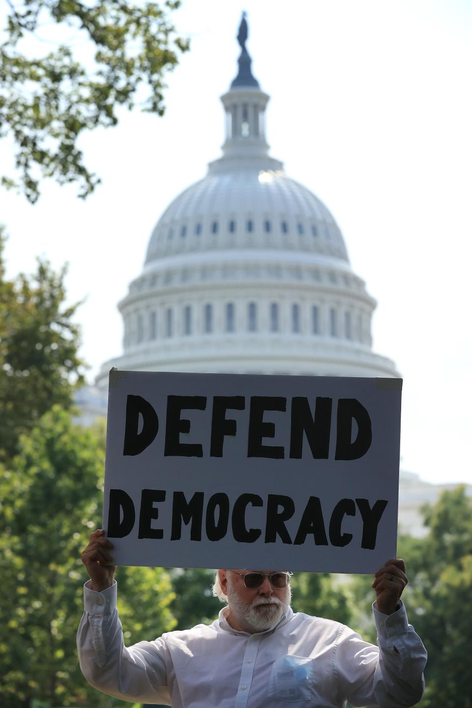 A voting rights activist demonstrates near the U.S. Capitol on Sept. 14.