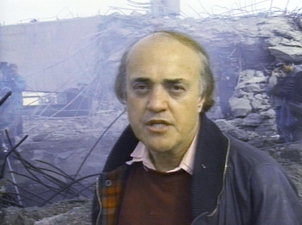 CNN correspondent Peter Arnett reports on a civilian air raid shelter that was allegedly destroyed by allied bombs on February 13, 1991 in Baghdad, Iraq. CNN was the only television news organization to remain in Iraq during the first nights of the Gulf War. Arnett filed reports from within Iraq throughout the war.