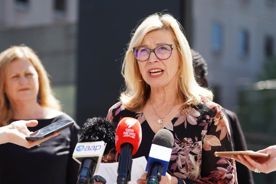 Rosie Batty speaks to the media outside the Family Court of Australia in Melbourne.