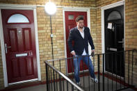 Dominic Watters, a single dad and founder of the Food is Care campaign, walks outside his home in Canterbury, England, Monday, June 10, 2024. Since calling a general election, British Prime Minister Rishi Sunak has been at pains to repeat a key message on the campaign trail: The economy is turning a corner, inflation is down, and things are looking up. That’s not the reality for millions across the U.K. still feeling the squeeze from high food, energy and housing prices. (AP Photo/Kin Cheung)