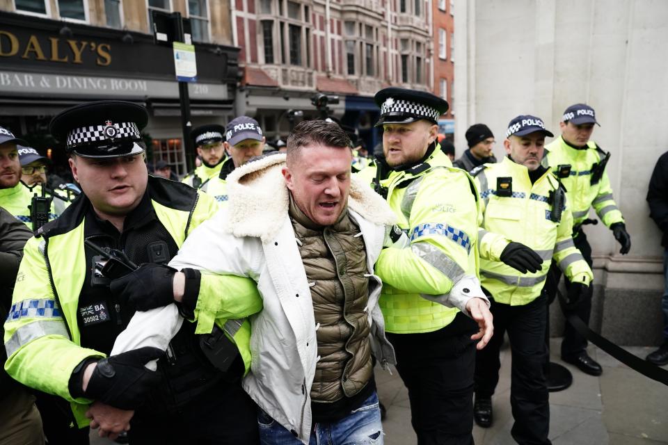 The EDL founder was escorted away from the march (Jordan Pettitt/PA Wire)