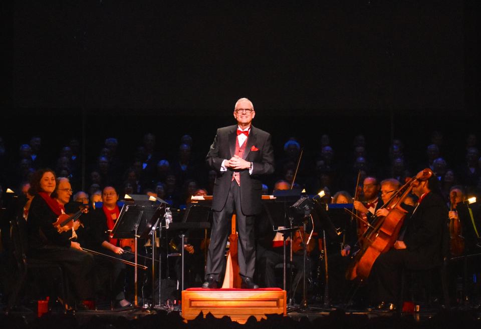 Ronald J. Jenkins, soon-to-be-retiring conductor of the Columbus Symphony Chorus, leading the chorus and symphony in a past performance