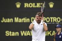 Britain Tennis - Wimbledon - All England Lawn Tennis & Croquet Club, Wimbledon, England - 1/7/16 Switzerland's Stan Wawrinka gestures during his match against Argentina's Juan Martin Del Potro REUTERS/Paul Childs