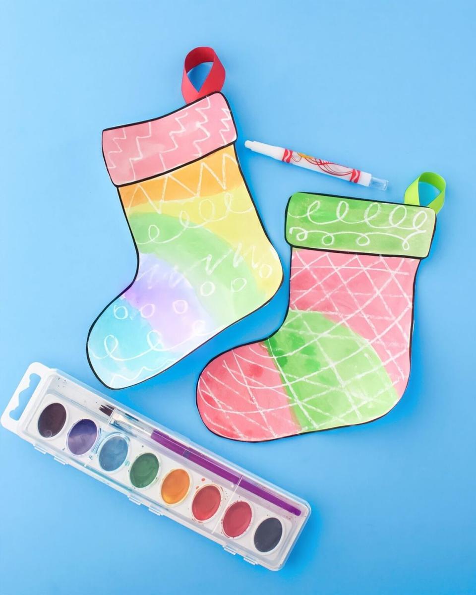 Crayon Resist Watercolor Christmas Stocking